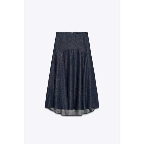 ZARA ZW COLLECTION DENIM MIDI SKIRT - Picture 1 of 8